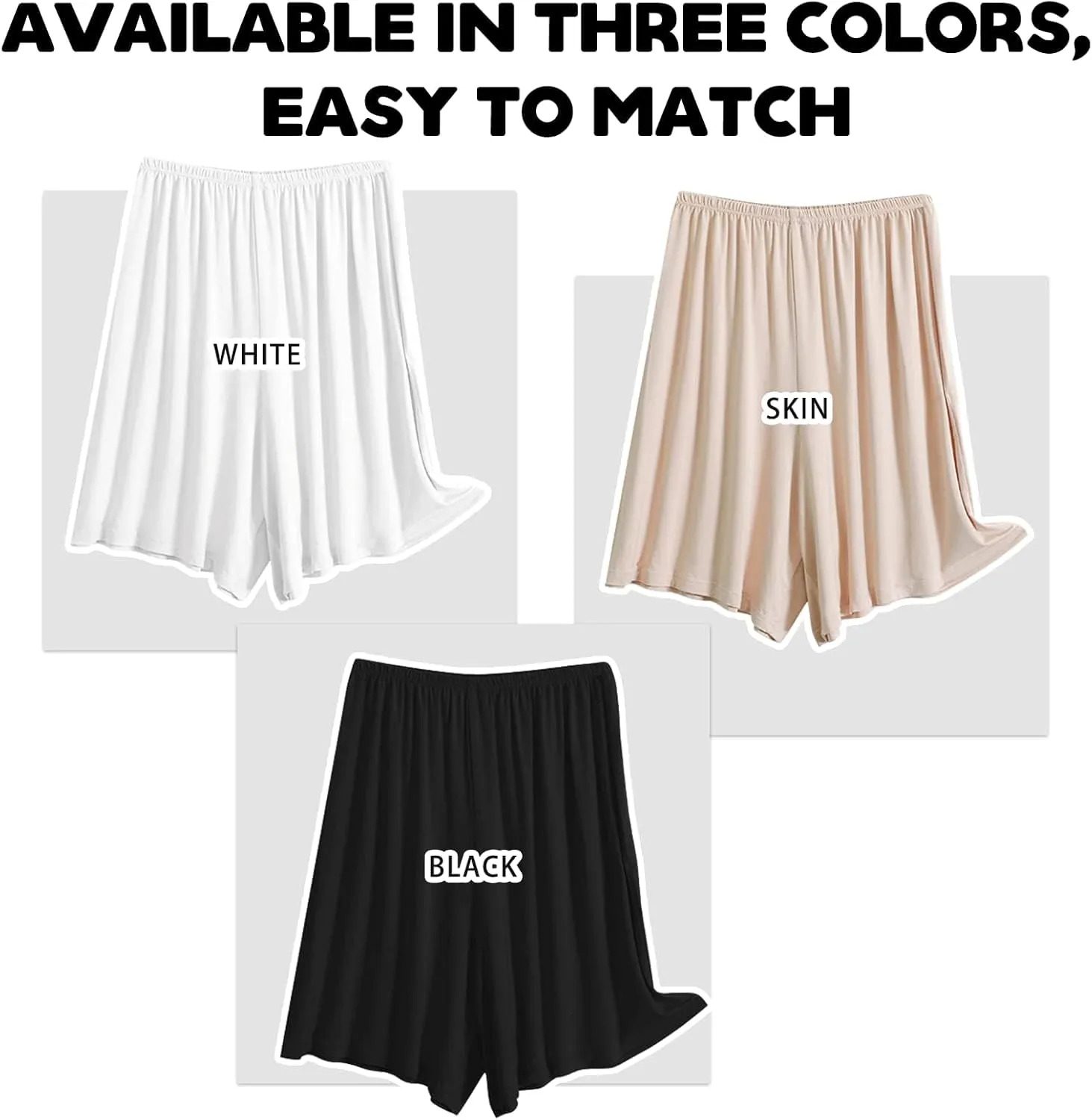3 Pack Women's Half Slip Shorts for Under Dresses Pettipants Half Slip Culotte Shorts Split Skirt