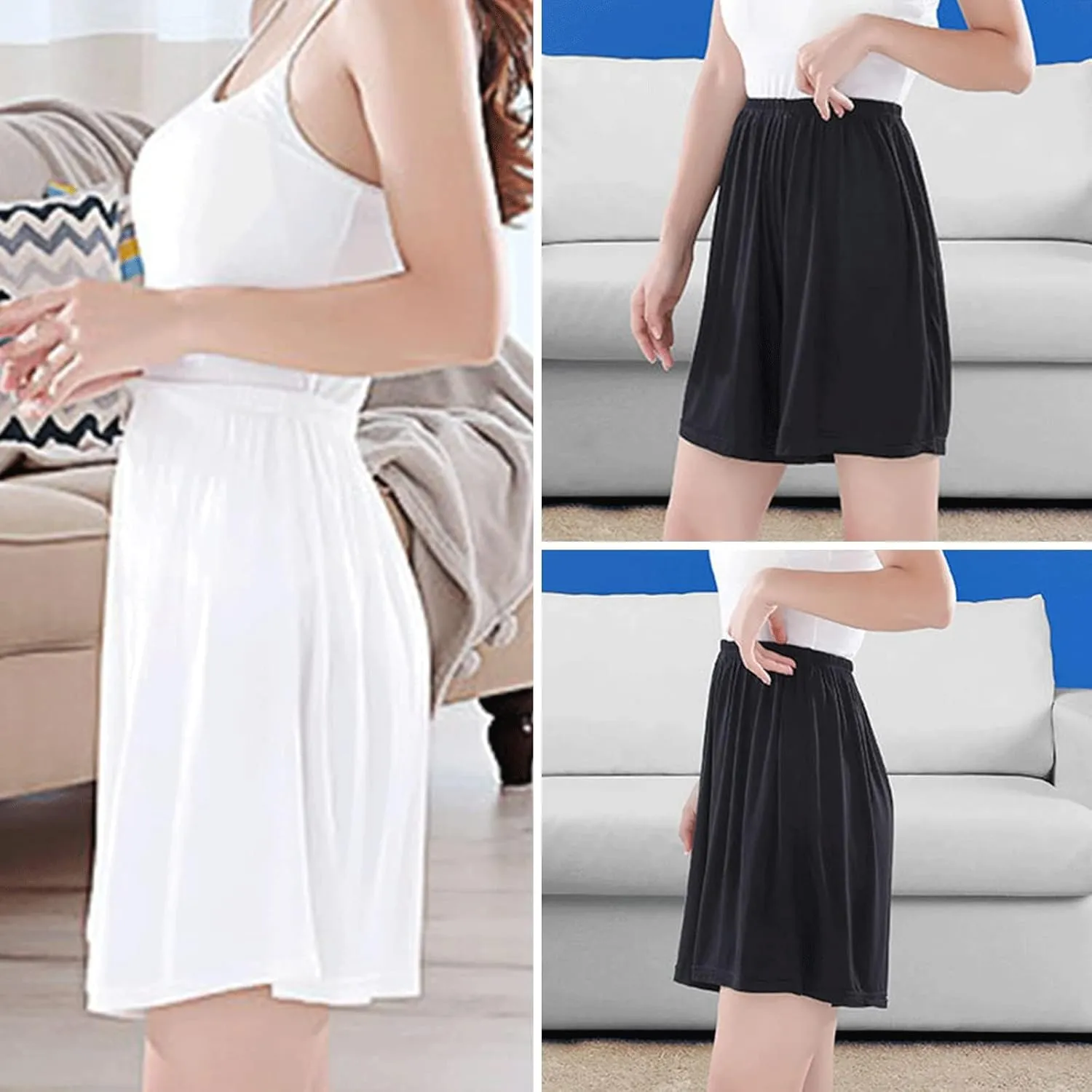 3 Pack Women's Half Slip Shorts for Under Dresses Pettipants Half Slip Culotte Shorts Split Skirt