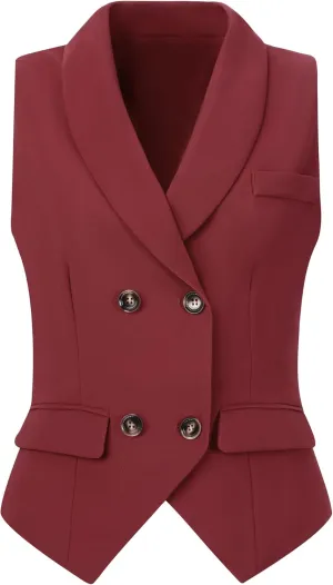 Allegra K Women's Suit Vest Double Breasted Business Lapel Dressy Waistcoat Vest