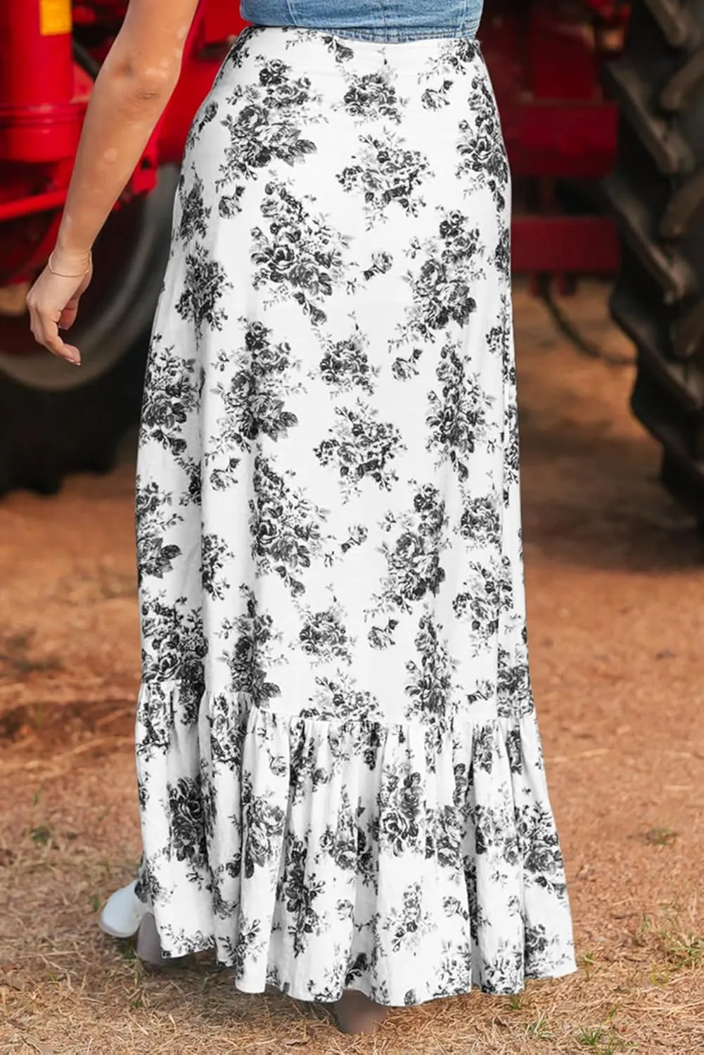 Apvirdy Women's Boho Floral High Waist Ruffle Split Maxi Skirts Printed Slim Fit Summer Flowy Long Skirt