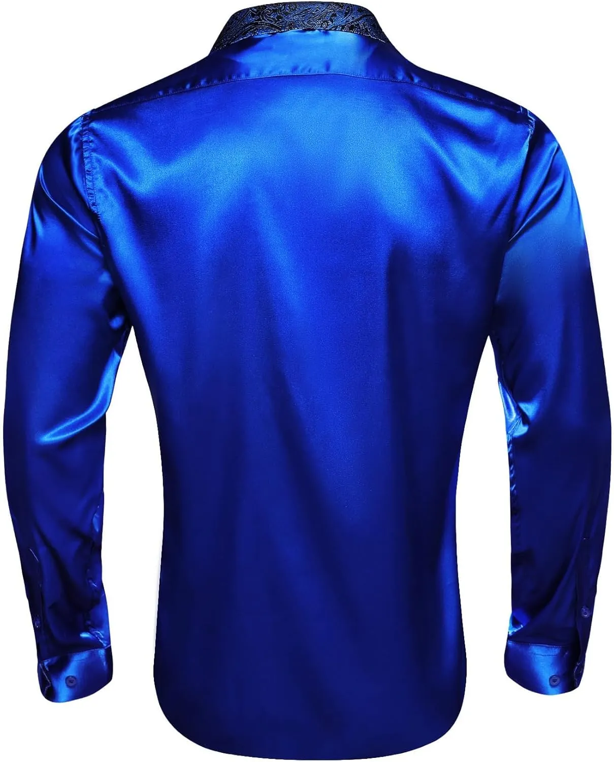 Barry.Wang Mens Satin Silk Shirts Long Sleeve Designer Dress Shirt Shiny Untucked Casual Button Down Shirt Party Disco Formal