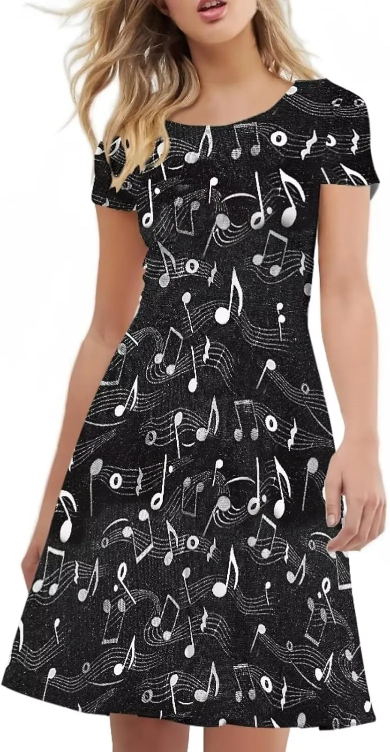 Binienty Women's Summer Casual Loose Crewneck Dress Ruffle Puffy Long Sleeve High Waist Midi Dress