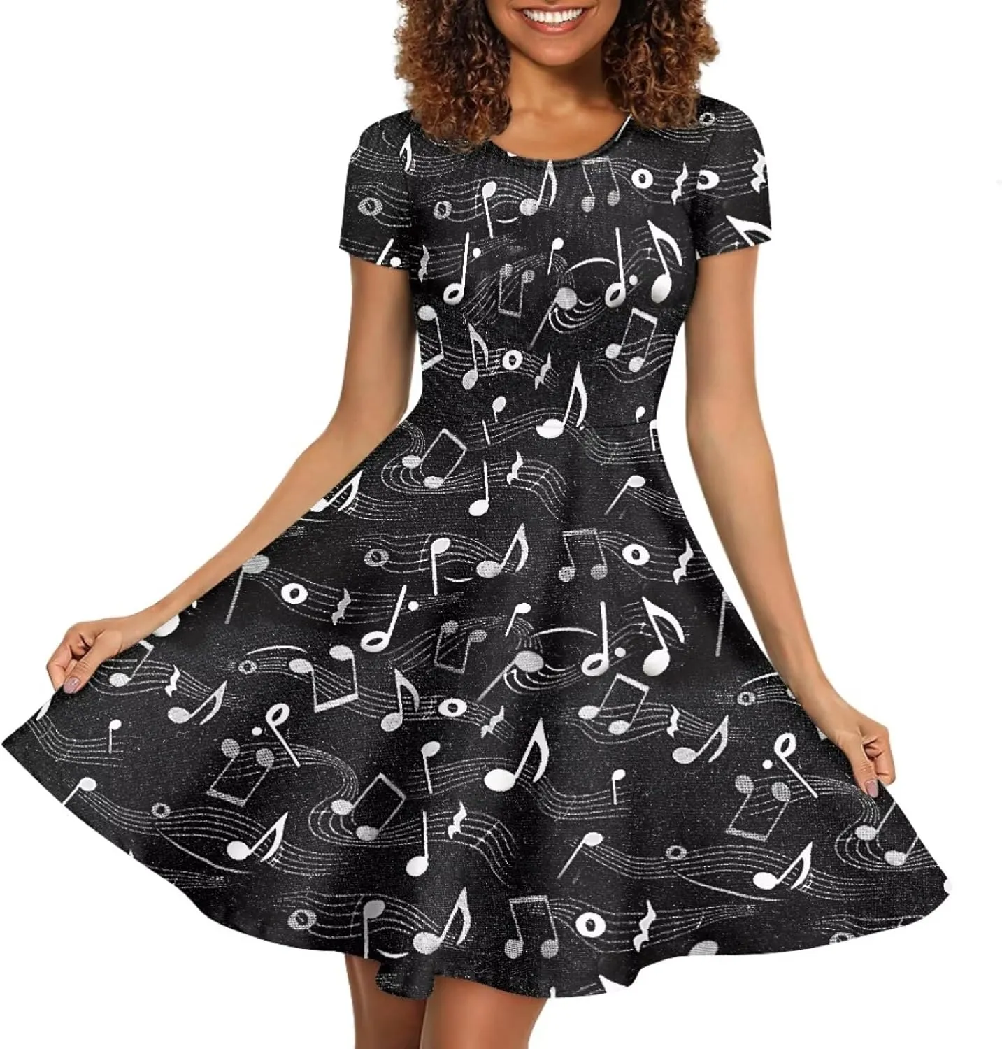 Binienty Women's Summer Casual Loose Crewneck Dress Ruffle Puffy Long Sleeve High Waist Midi Dress