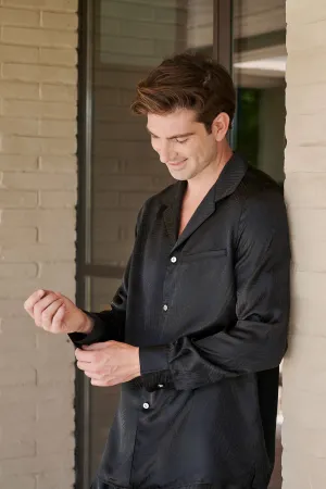 Black Long Sleeve Silk Pyjama Set