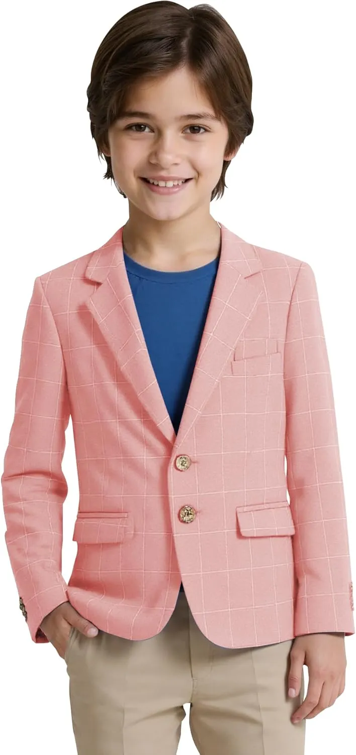 Boys Suit Blazers Checkered Plaid Suit Jackets for Boy Kids Button Casual Dress School Sport Coats