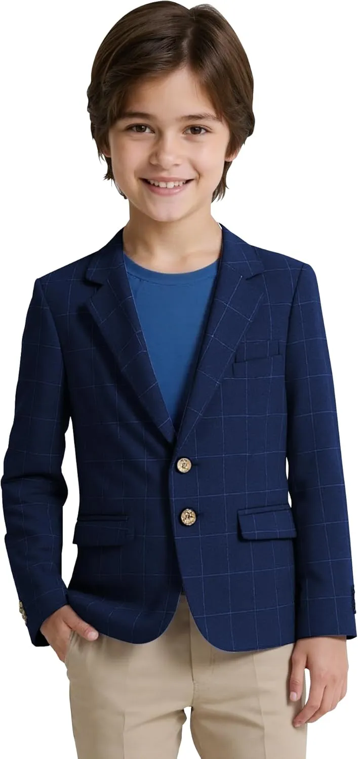 Boys Suit Blazers Checkered Plaid Suit Jackets for Boy Kids Button Casual Dress School Sport Coats