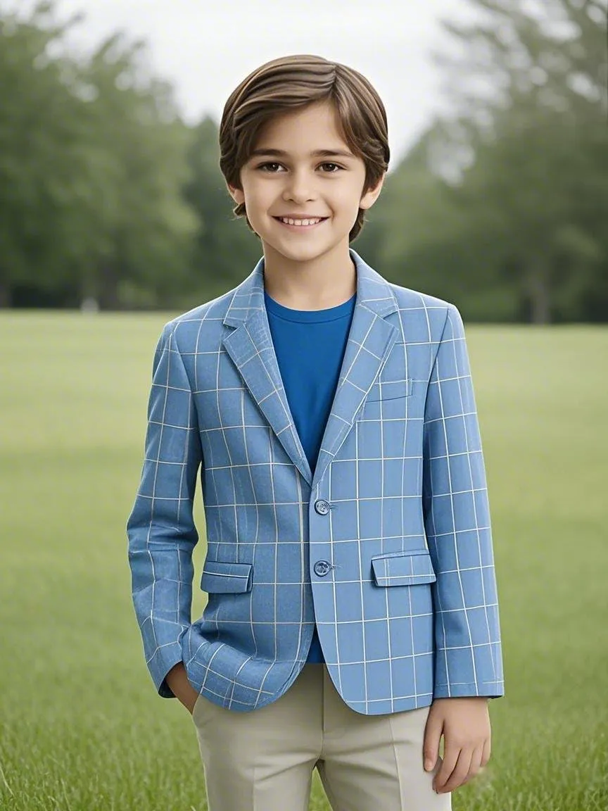 Boys Suit Blazers Checkered Plaid Suit Jackets for Boy Kids Button Casual Dress School Sport Coats
