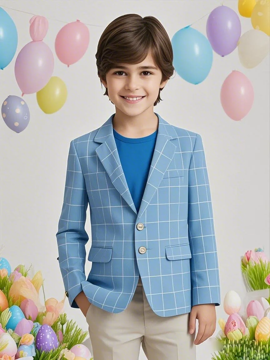 Boys Suit Blazers Checkered Plaid Suit Jackets for Boy Kids Button Casual Dress School Sport Coats