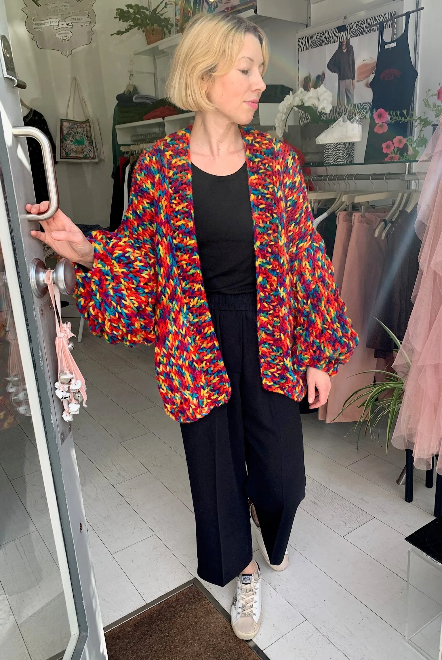 Bright Chunky Hand-Knit Cardigan