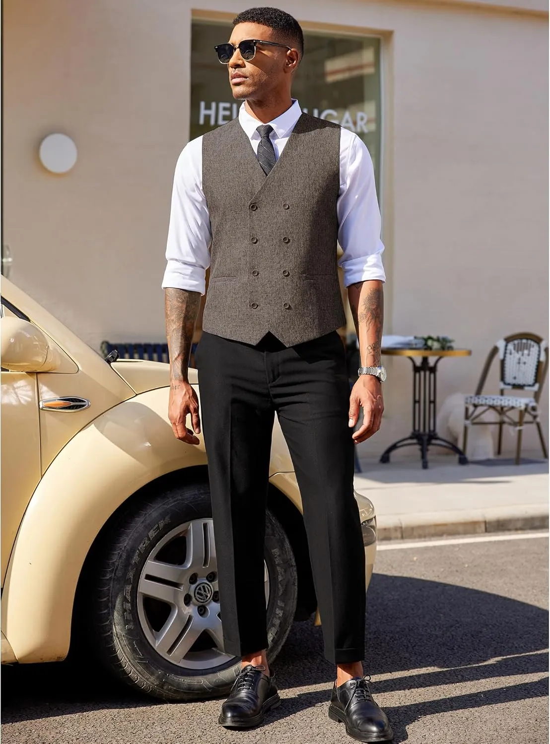 COOFANDY Men's Double Breasted Suit Vest Lightweight Waistcoat Slim Fit Dress Vest
