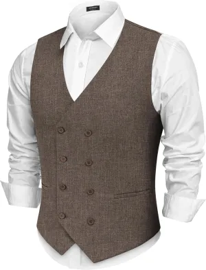 COOFANDY Men's Double Breasted Suit Vest Lightweight Waistcoat Slim Fit Dress Vest