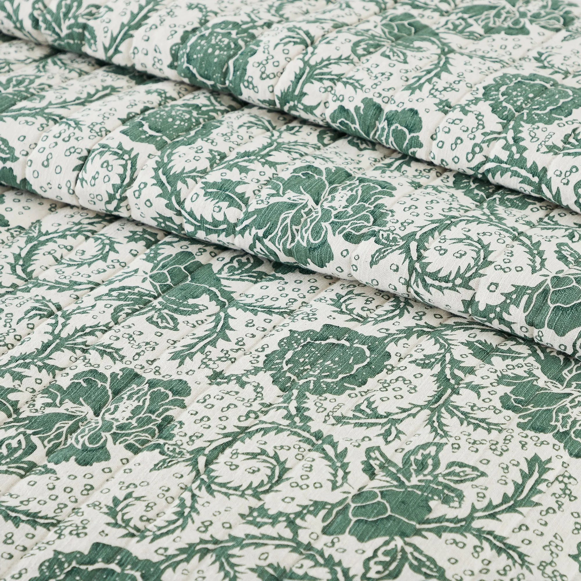 Dorset Green Floral Quilted Coverlet Bundle