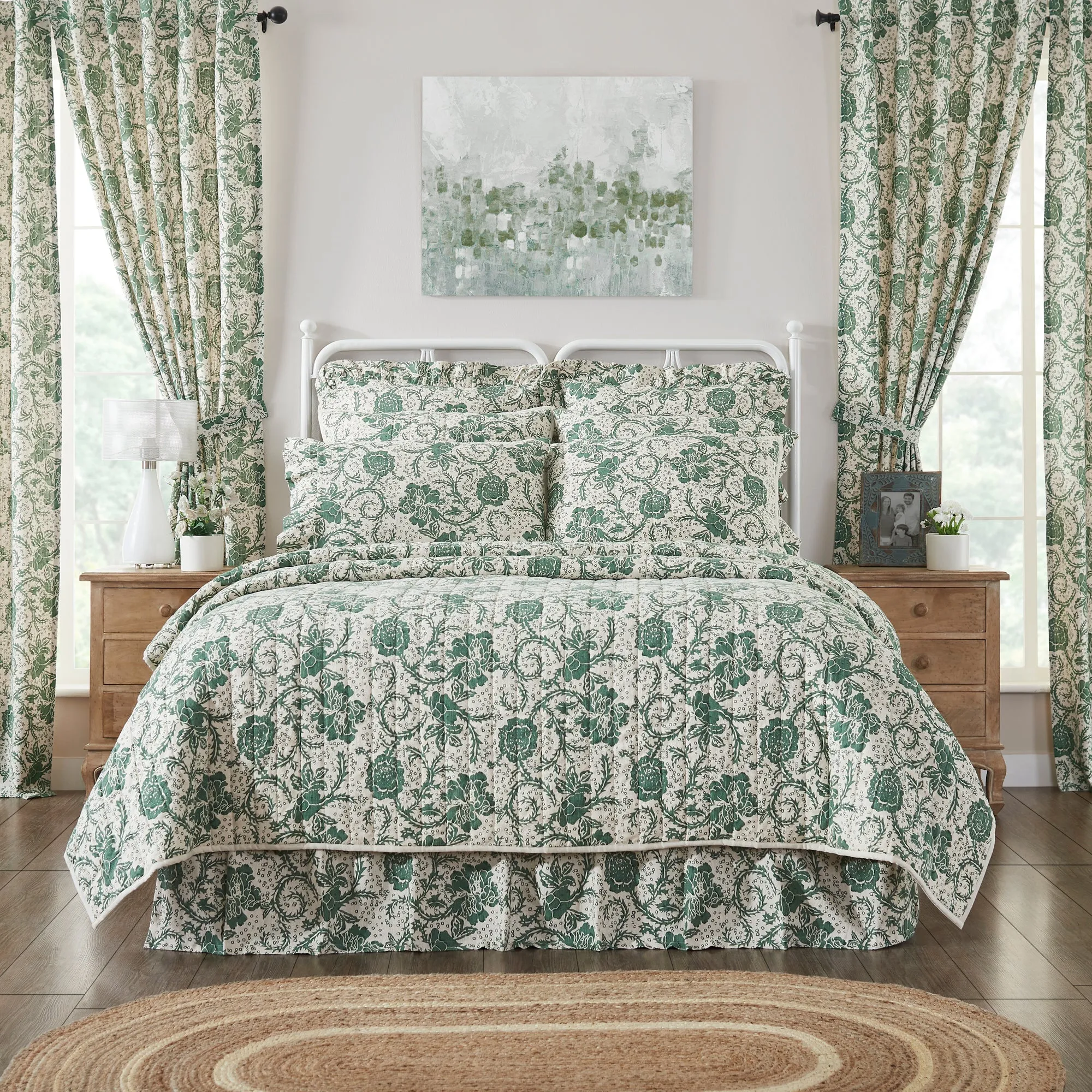 Dorset Green Floral Quilted Coverlet Bundle