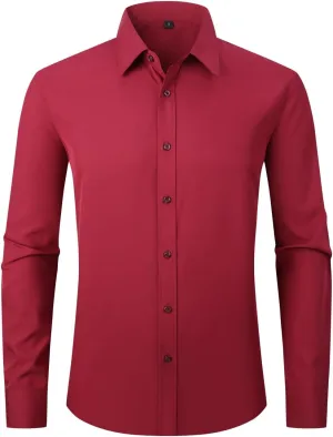Dress Shirts for Men's Long Sleeve Button Down Shirt Slim Fit Business Formal Stretch Shirt