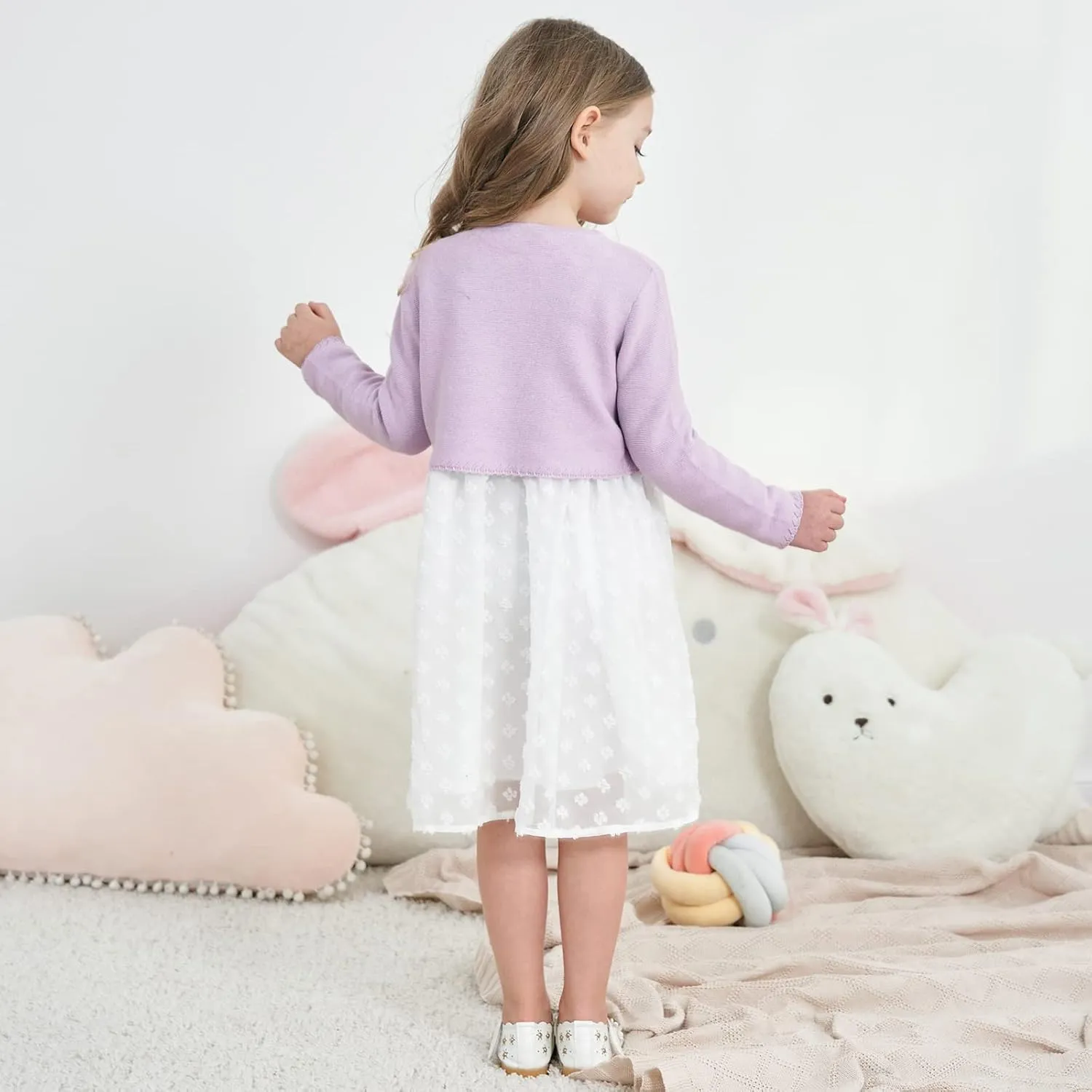 Girls' Long Sleeve Knitted Bolero Cardigan Kids Button Closure Shrug Sweaters Cropped Jacket Cover Up Tops