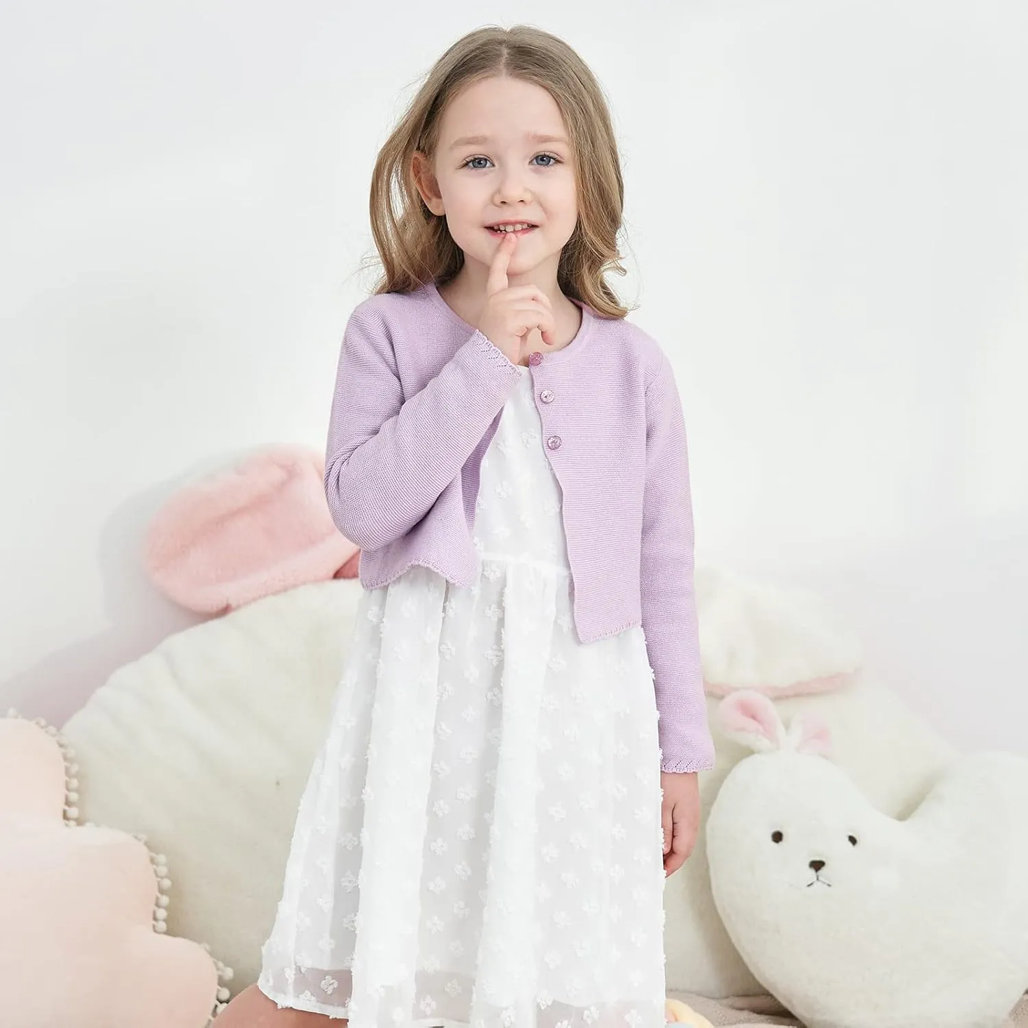 Girls' Long Sleeve Knitted Bolero Cardigan Kids Button Closure Shrug Sweaters Cropped Jacket Cover Up Tops