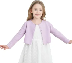 Girls' Long Sleeve Knitted Bolero Cardigan Kids Button Closure Shrug Sweaters Cropped Jacket Cover Up Tops