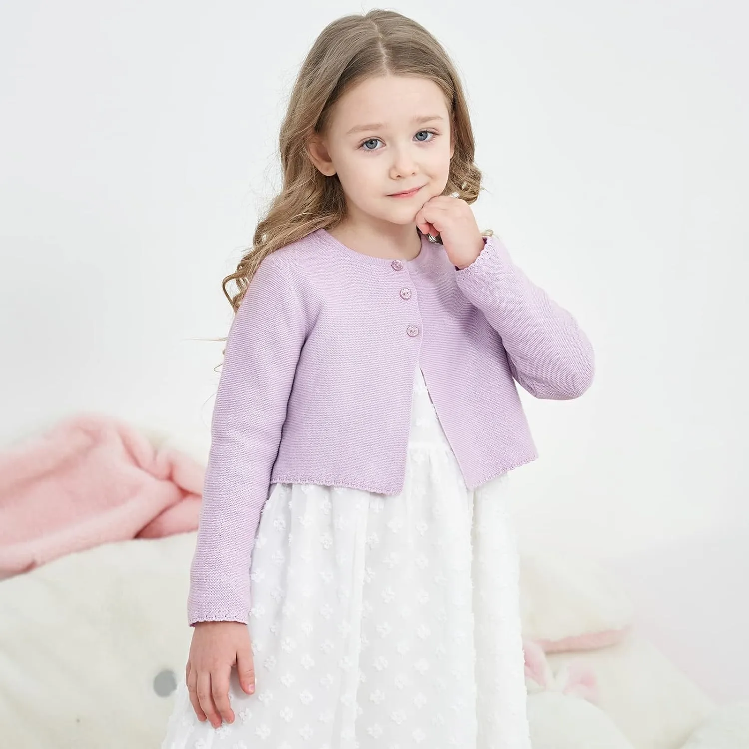 Girls' Long Sleeve Knitted Bolero Cardigan Kids Button Closure Shrug Sweaters Cropped Jacket Cover Up Tops