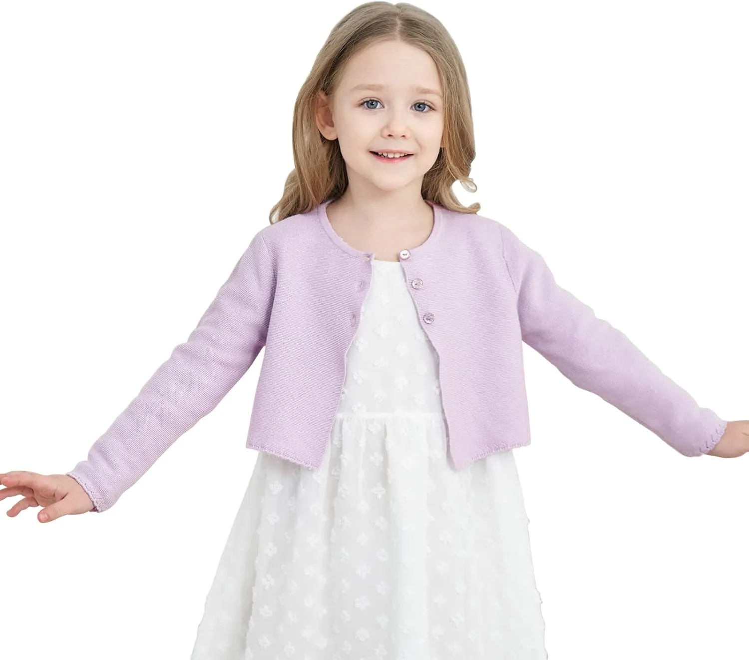 Girls' Long Sleeve Knitted Bolero Cardigan Kids Button Closure Shrug Sweaters Cropped Jacket Cover Up Tops