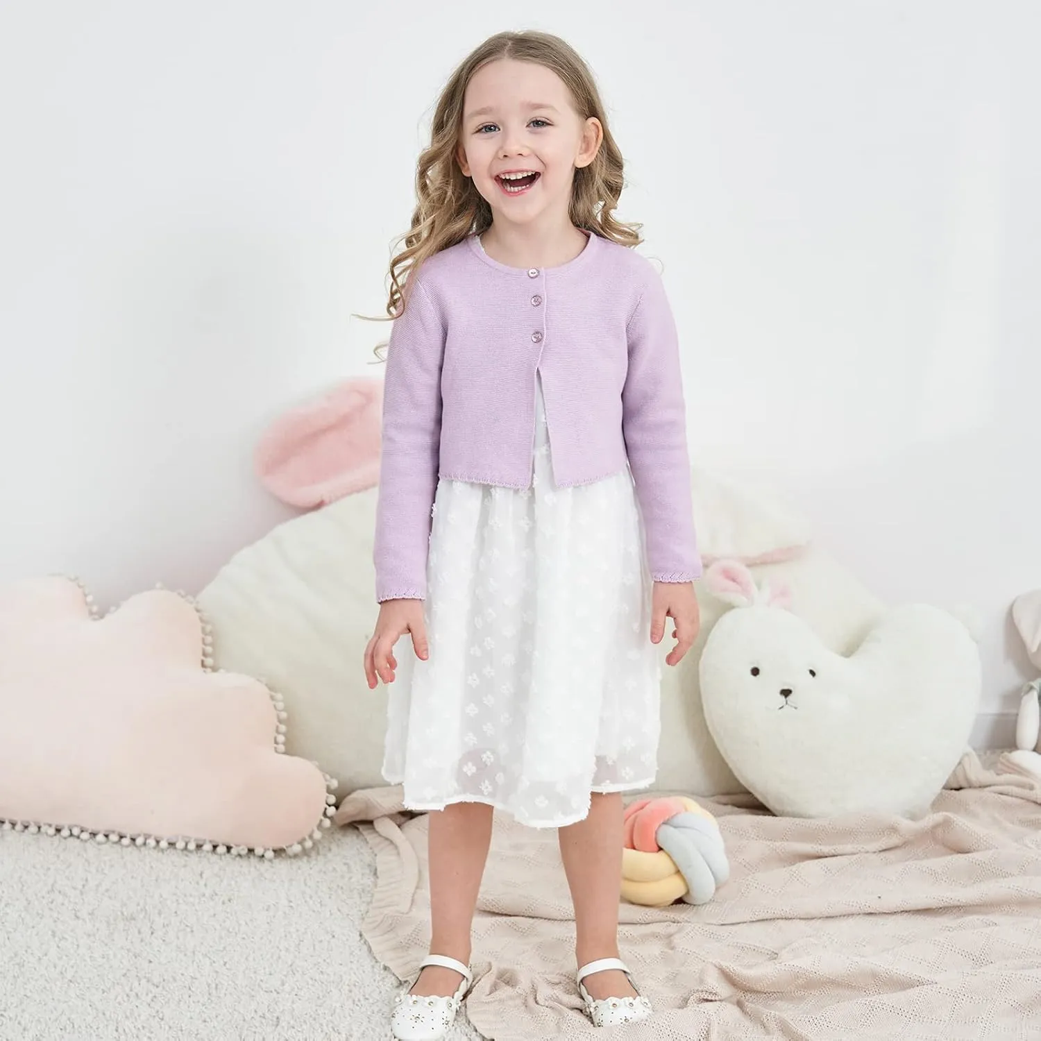 Girls' Long Sleeve Knitted Bolero Cardigan Kids Button Closure Shrug Sweaters Cropped Jacket Cover Up Tops