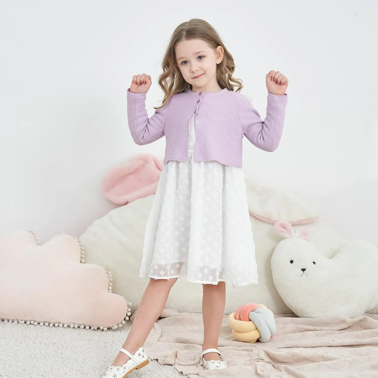 Girls' Long Sleeve Knitted Bolero Cardigan Kids Button Closure Shrug Sweaters Cropped Jacket Cover Up Tops