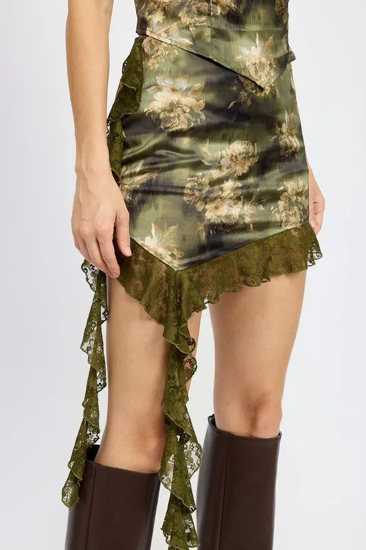 Hot Girl Camo Chic Floral Ruffled Mini Skirt