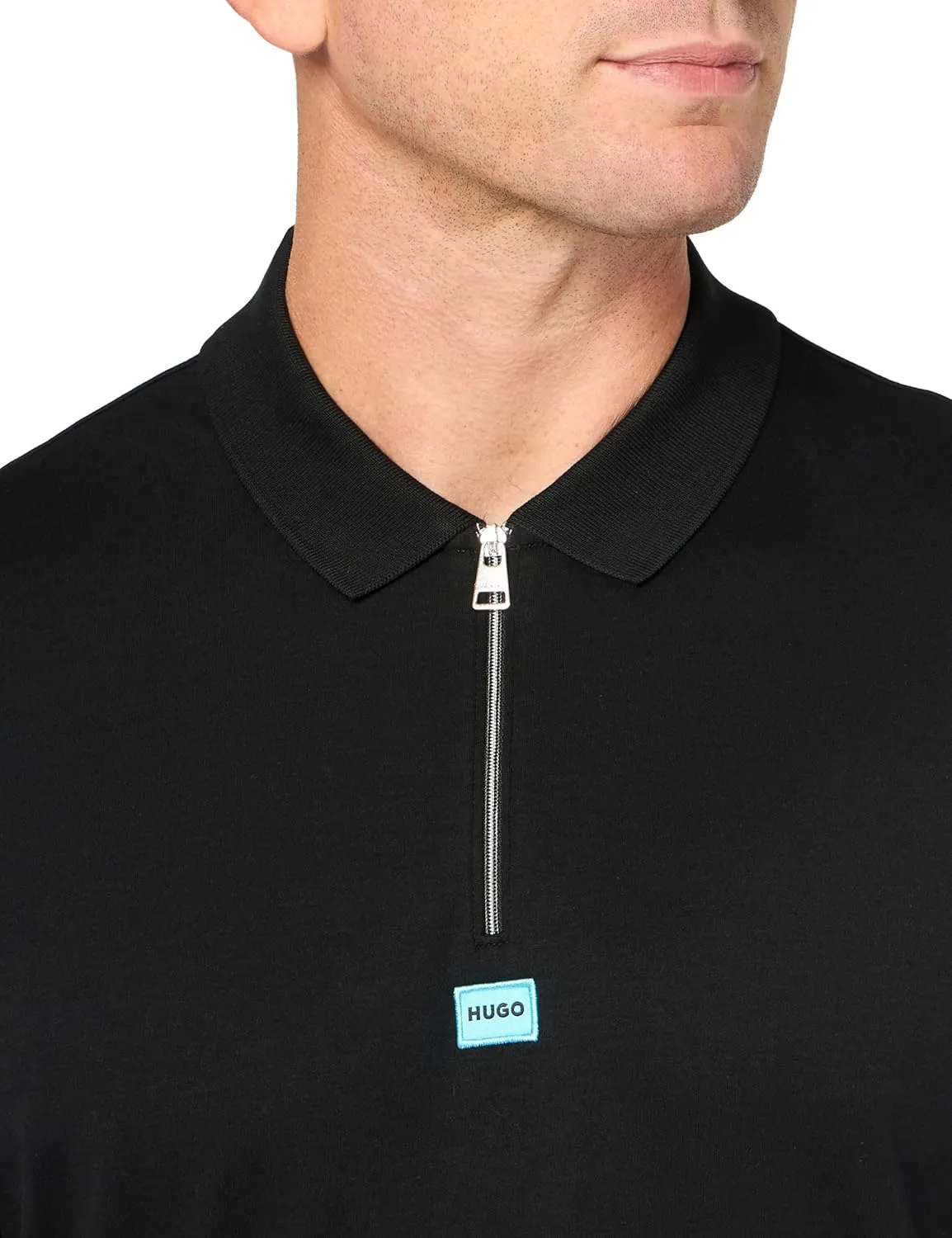 HUGO Men's Zipper Collar Short Sleeve Polo Shirt