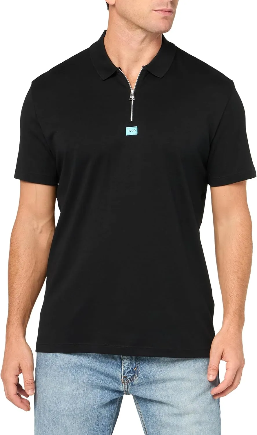 HUGO Men's Zipper Collar Short Sleeve Polo Shirt