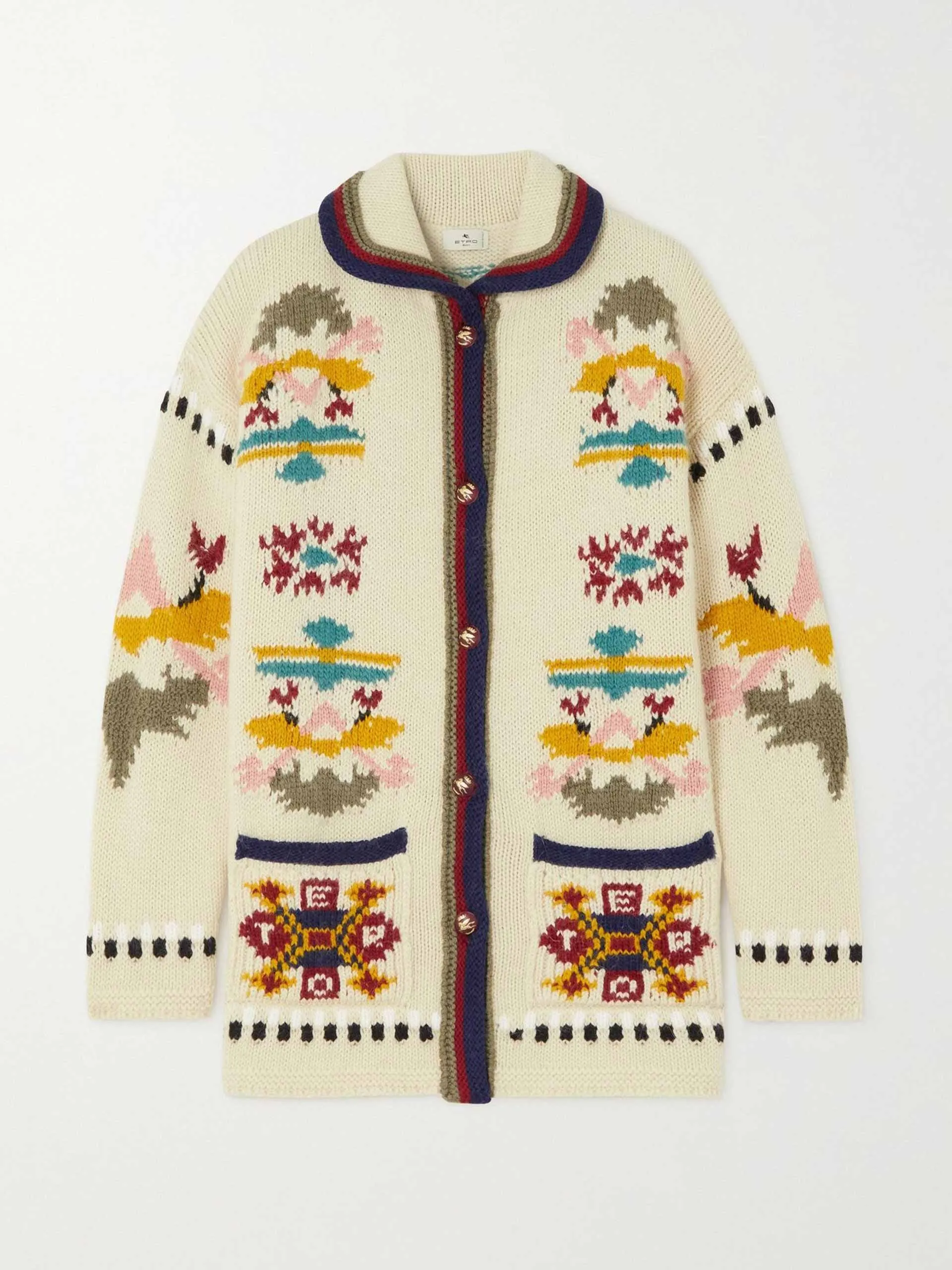 Jacquard-knit wool-blend cardigan