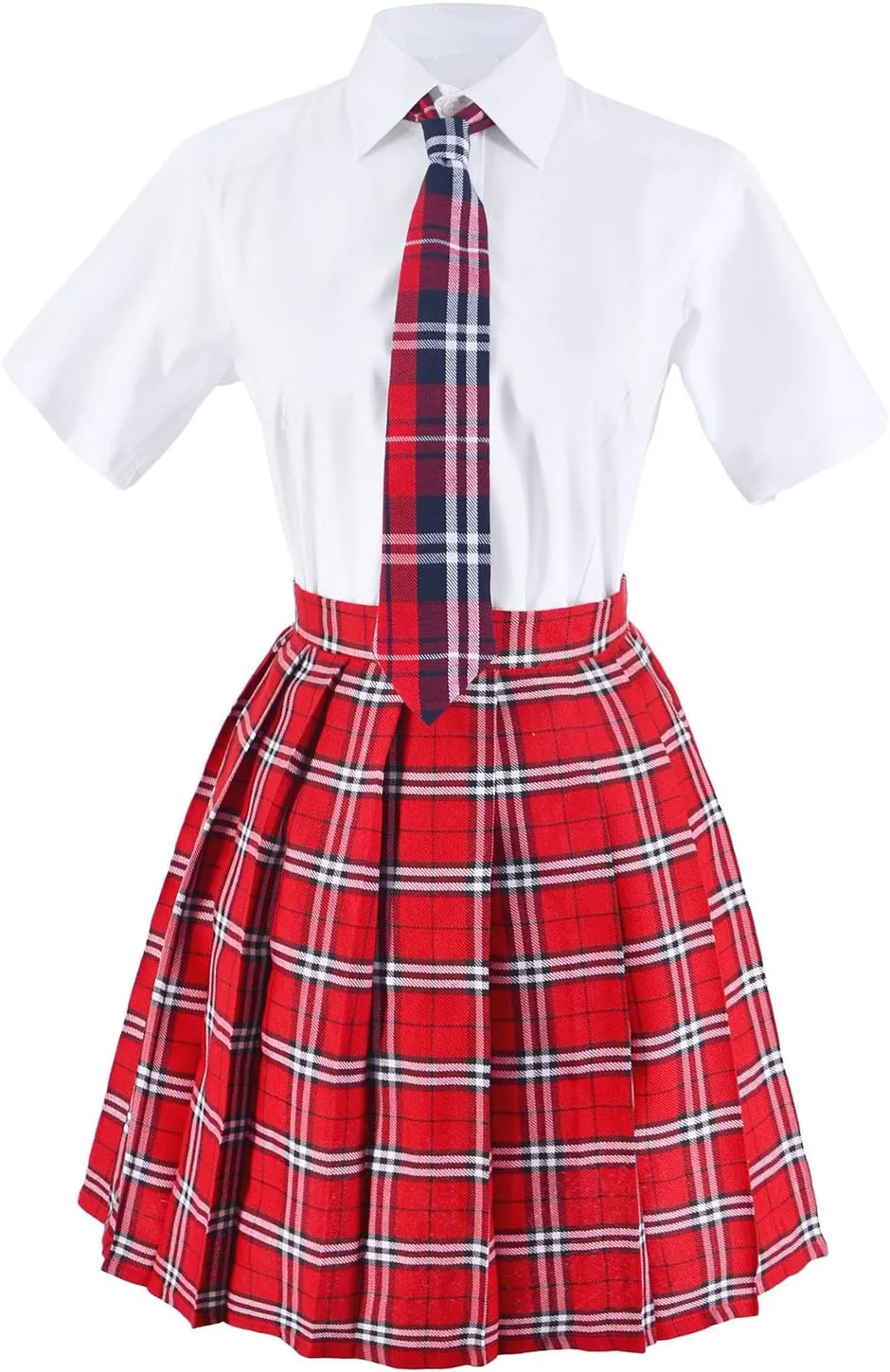 Japanese Tartan Pleated School Uniform Cosplay Costumes with Socks Eyeglass Frame Set