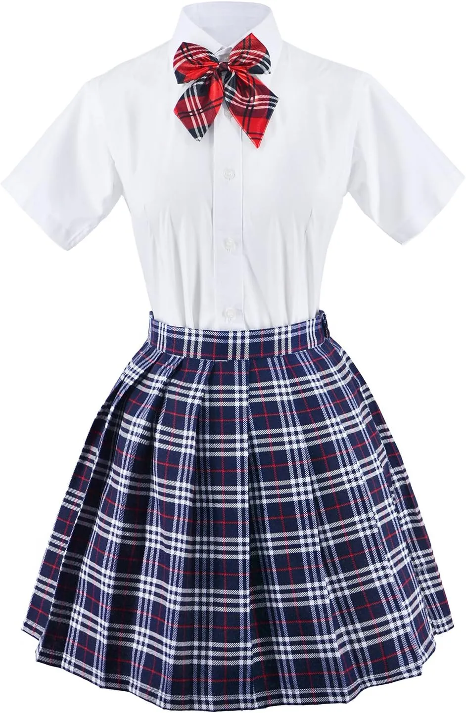 Japanese Tartan Pleated School Uniform Cosplay Costumes with Socks Eyeglass Frame Set