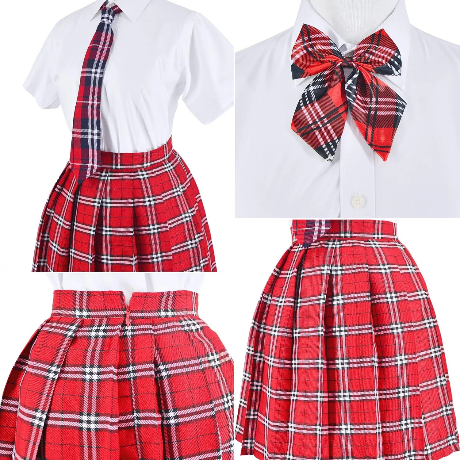 Japanese Tartan Pleated School Uniform Cosplay Costumes with Socks Eyeglass Frame Set