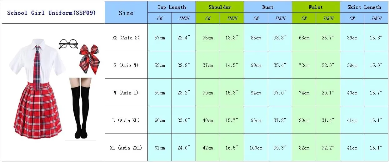 Japanese Tartan Pleated School Uniform Cosplay Costumes with Socks Eyeglass Frame Set