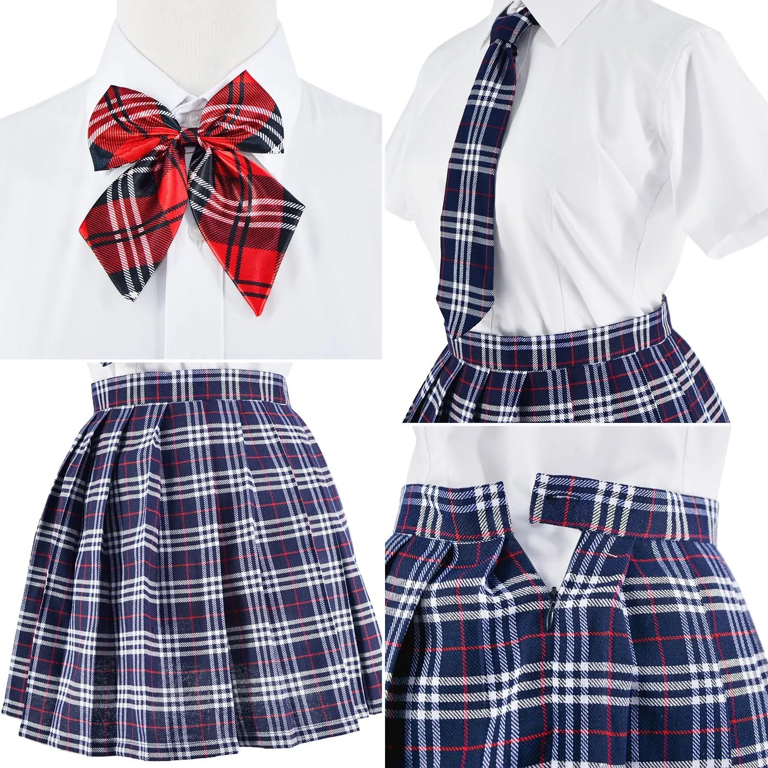 Japanese Tartan Pleated School Uniform Cosplay Costumes with Socks Eyeglass Frame Set