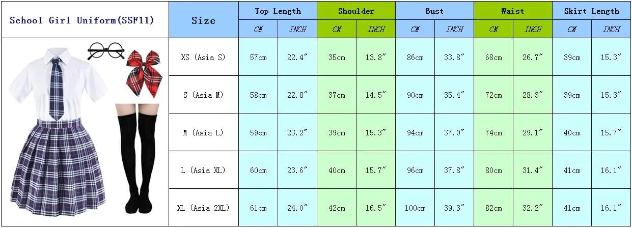 Japanese Tartan Pleated School Uniform Cosplay Costumes with Socks Eyeglass Frame Set