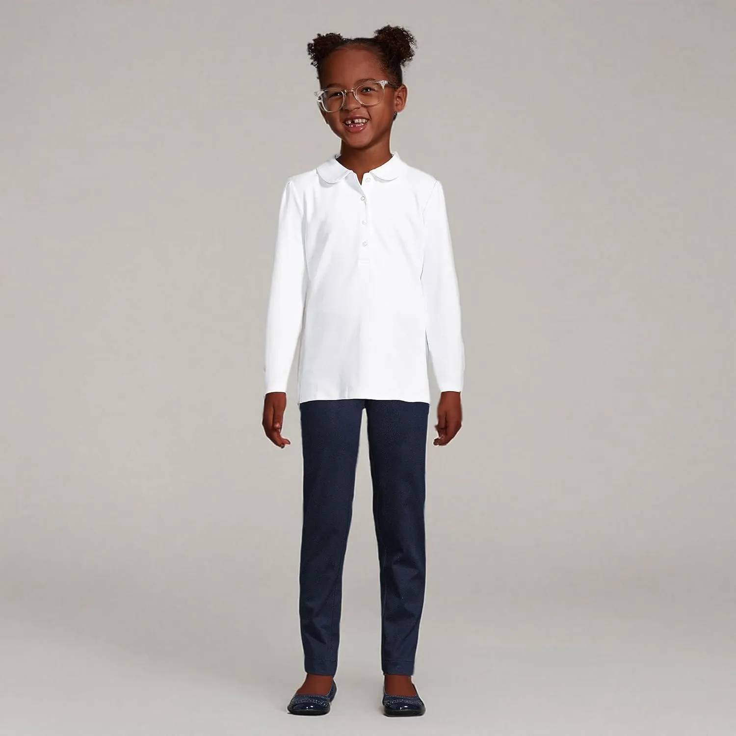 Lands' End Girls Long Sleeve Peter Pan Collar Polo Shirt