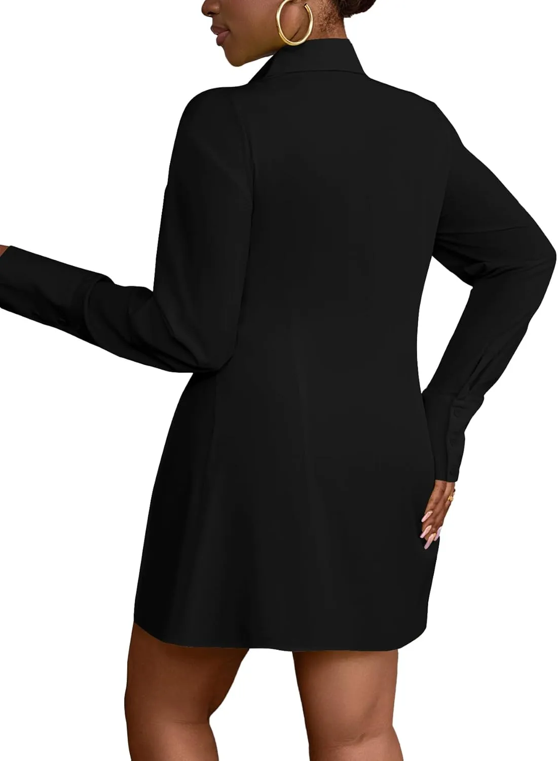 LYANER Women's Button Down Shirt Dress Collar V Neck Long Sleeve Slit Sexy Shirt Dresses