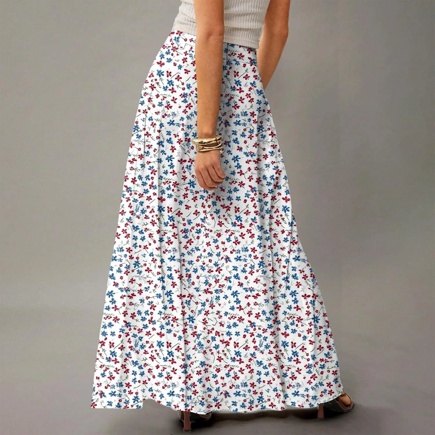Maxi Skirts for Women 2025 Boho Elastic High Waisted Long Skirt with Pockets Summer Beach Flowy Floral Skirt