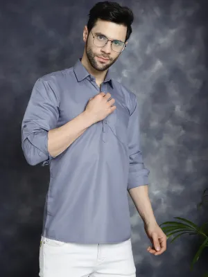 Men'S Light Grey Solid Short Kurtas
