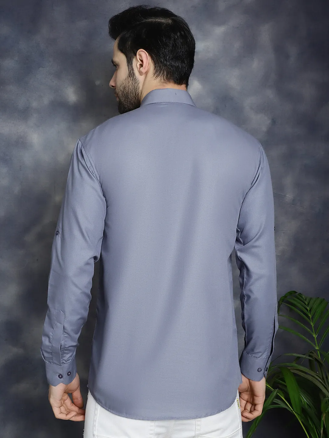 Men'S Light Grey Solid Short Kurtas