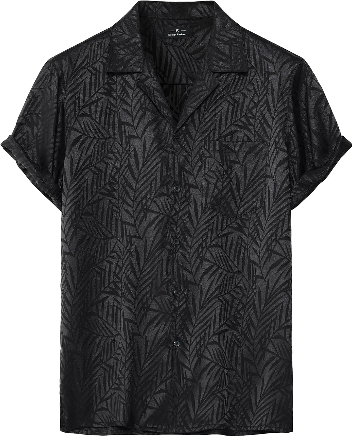 Mens Shiny Satin Silk-Like Designer Shirt Summer Regular Fit Short Sleeve Button Up Floral Shirt with Pocket