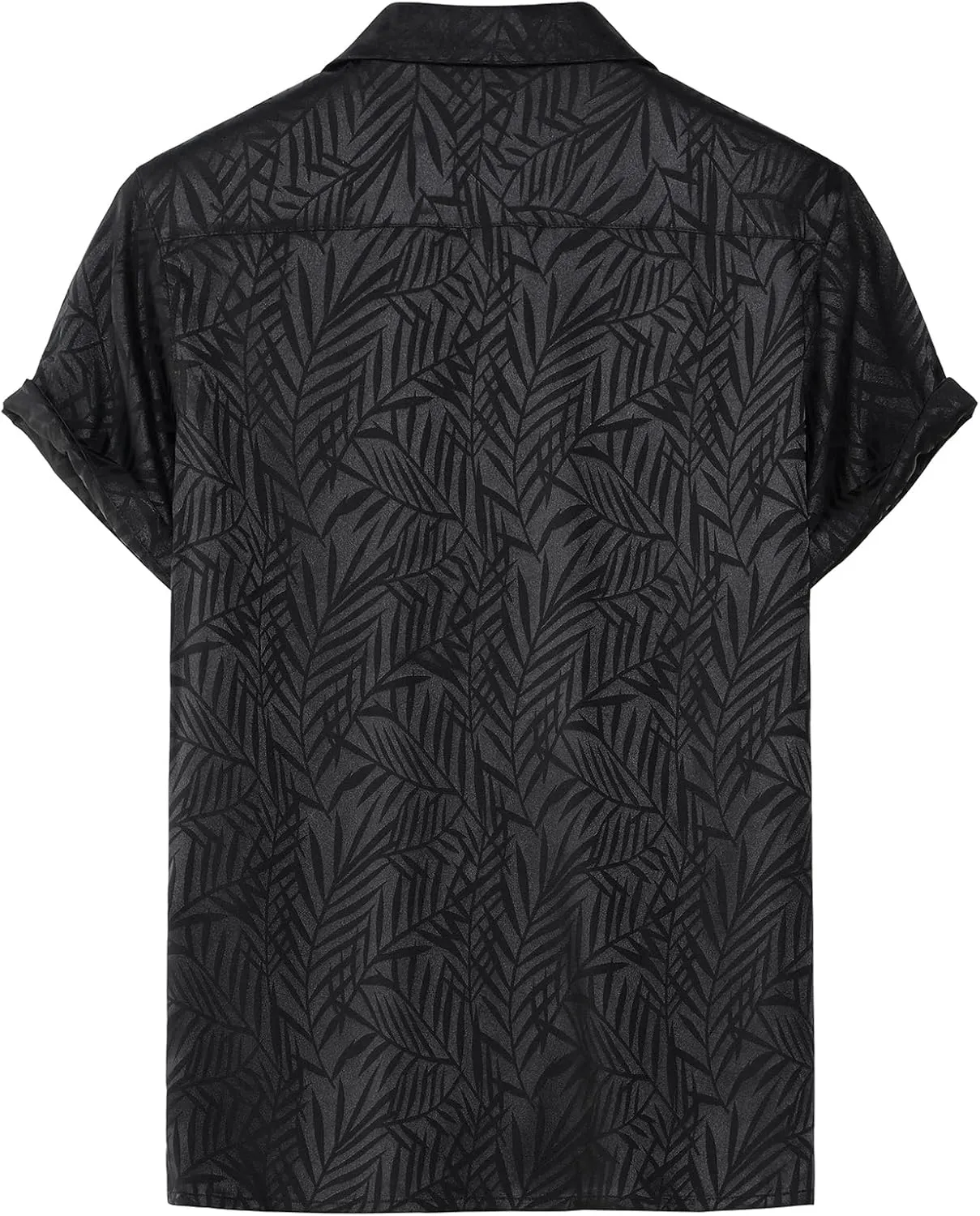 Mens Shiny Satin Silk-Like Designer Shirt Summer Regular Fit Short Sleeve Button Up Floral Shirt with Pocket