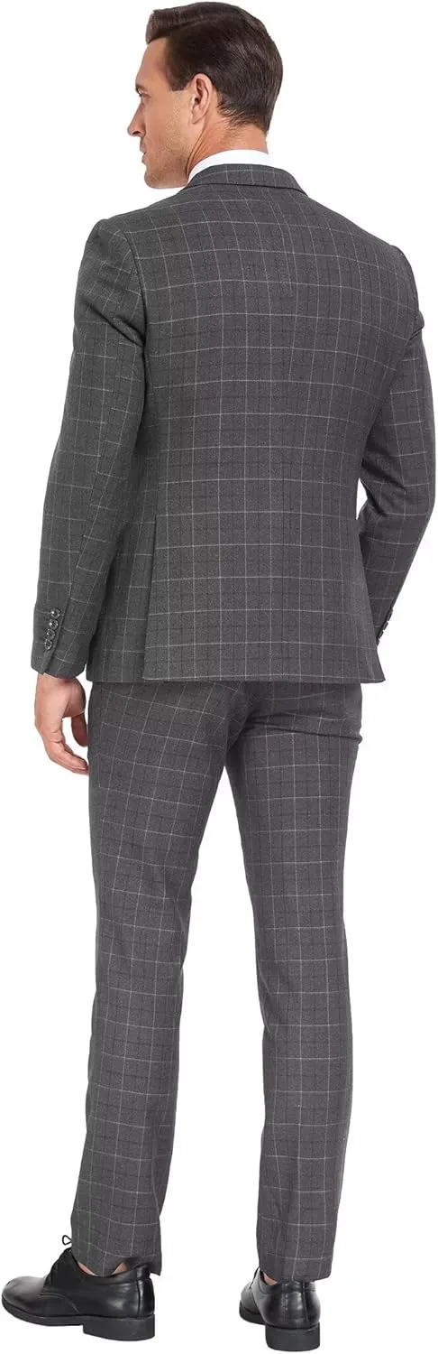 Men's Suit Set,3 Pieces Plaid Suit for Men Slim Fit Formal Bussiness Wedding Suit Prom Tuxedos Suit Blazer Vest Pant
