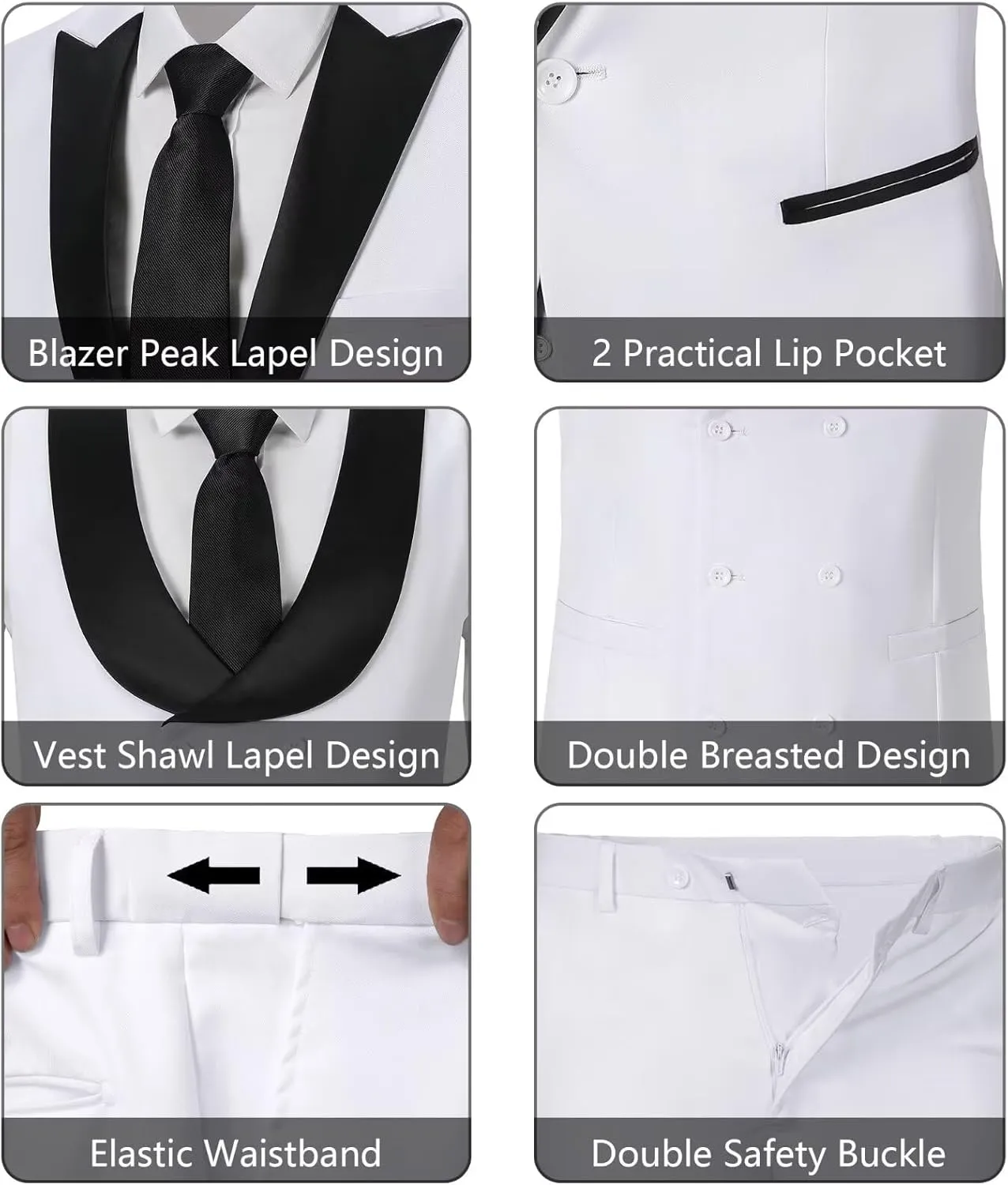 Mens Suit Slim Fit 3 Piece Suit Blazer Vest Pants Sets with Bow Tie Handkercher Brooch for Men for Wedding Prom Party
