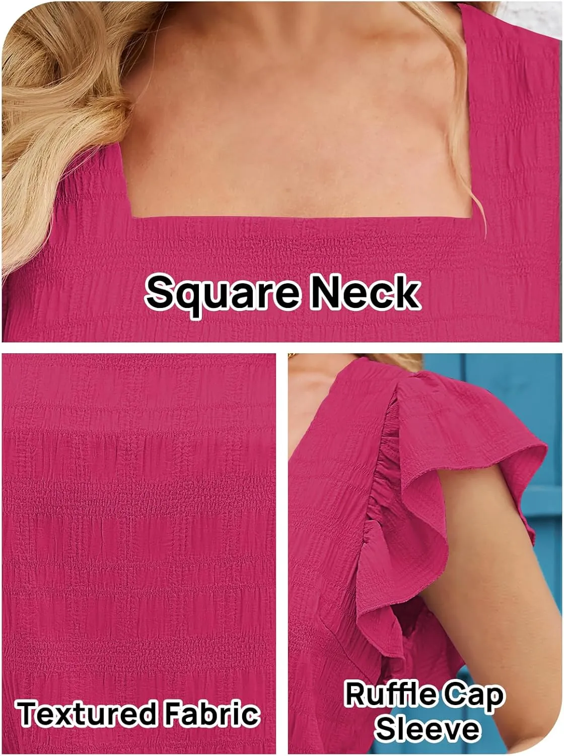 MEROKEETY Women's 2025 Summer Ruffle Cap Sleeve Blouse Square Neck Textured Shirt Dressy Casual Tops