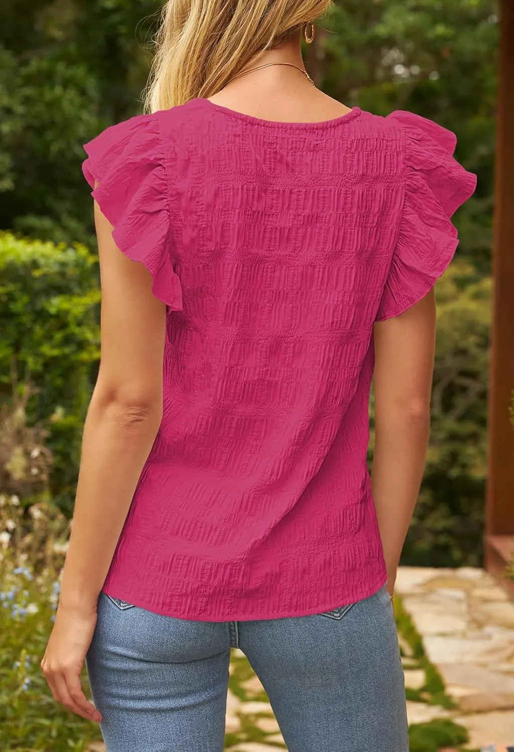 MEROKEETY Women's 2025 Summer Ruffle Cap Sleeve Blouse Square Neck Textured Shirt Dressy Casual Tops