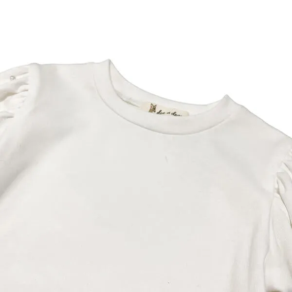 Pearl Stud Puff Slv Top - White