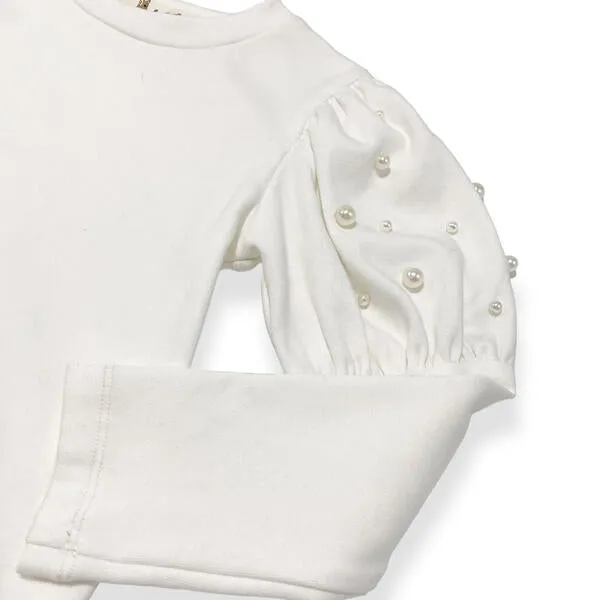Pearl Stud Puff Slv Top - White