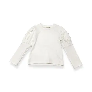 Pearl Stud Puff Slv Top - White