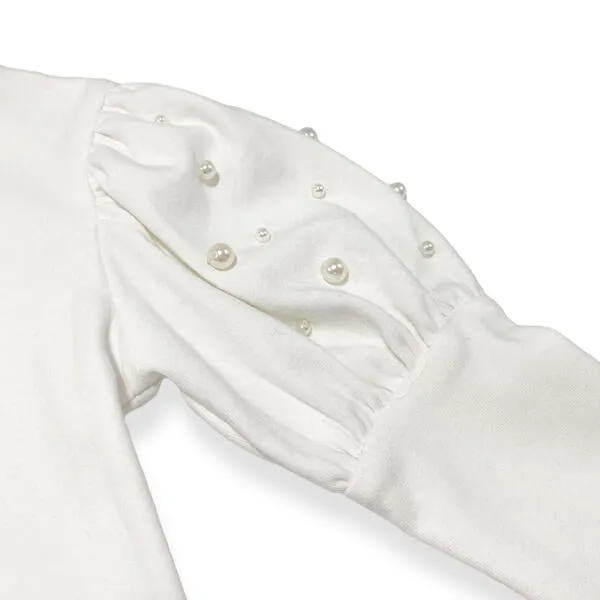 Pearl Stud Puff Slv Top - White